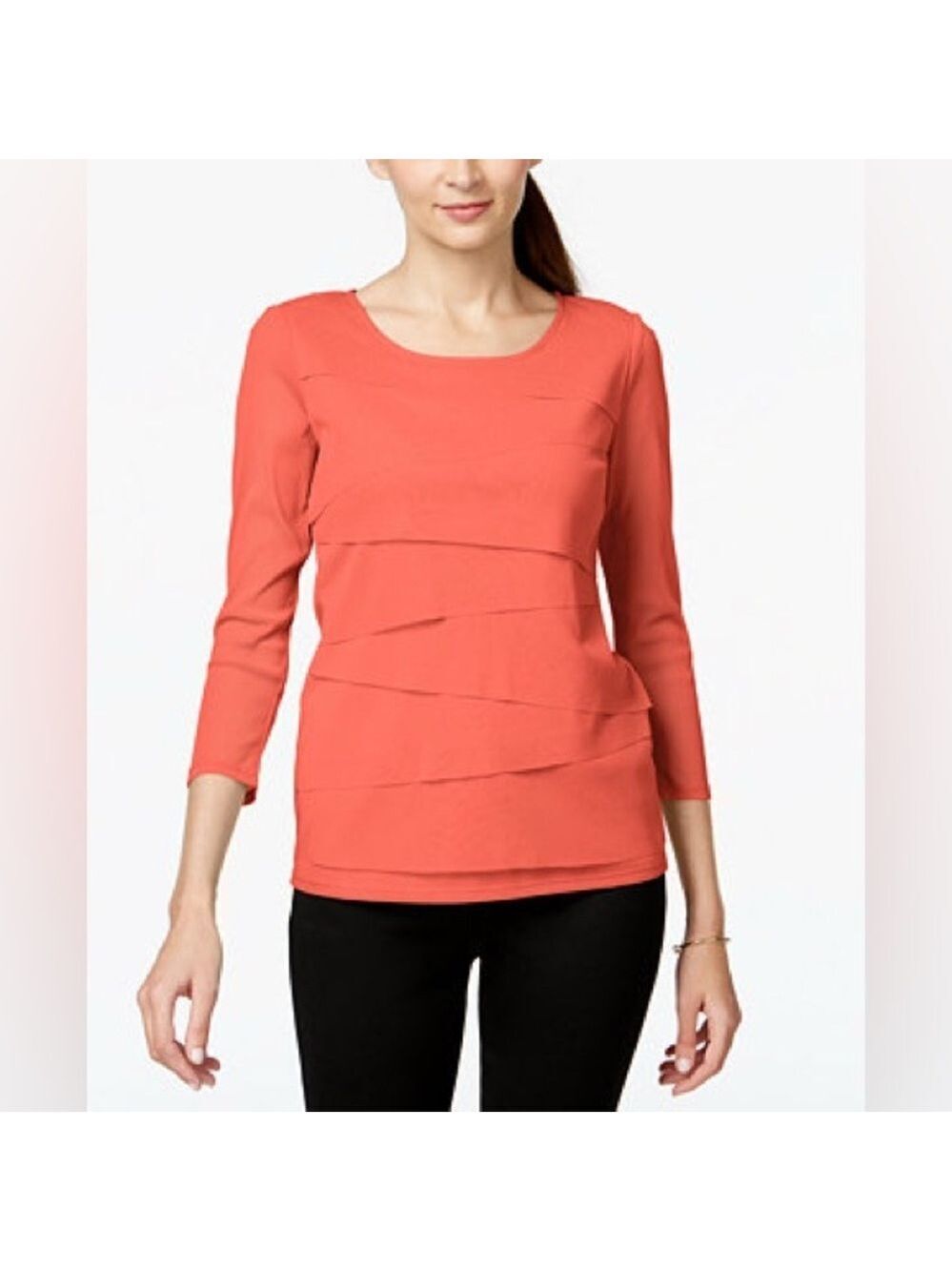 Alfani Salmon Ruffled Tunic with Quarter Length Sleeves- 2X